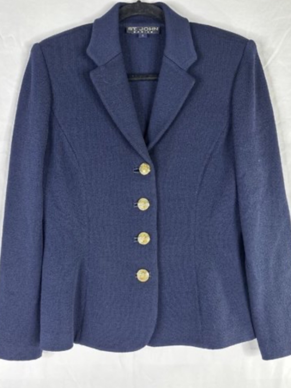 St. John Deep Navy Knit Blazer with Gold-Tone Buttons